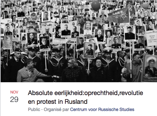 Facebook banner. CRS. Absolute eerlijkheid - oprechtheid,revolutie en protest in Rusland, Lezing door Ellen Rutten. 2018-11-29